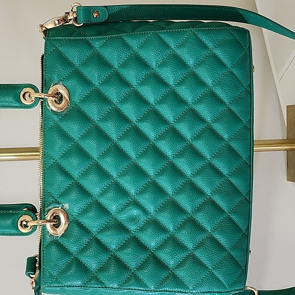 St. John Kelly quilted  Green Leather Sachel's handbag Preppy - Picture 9 of 16